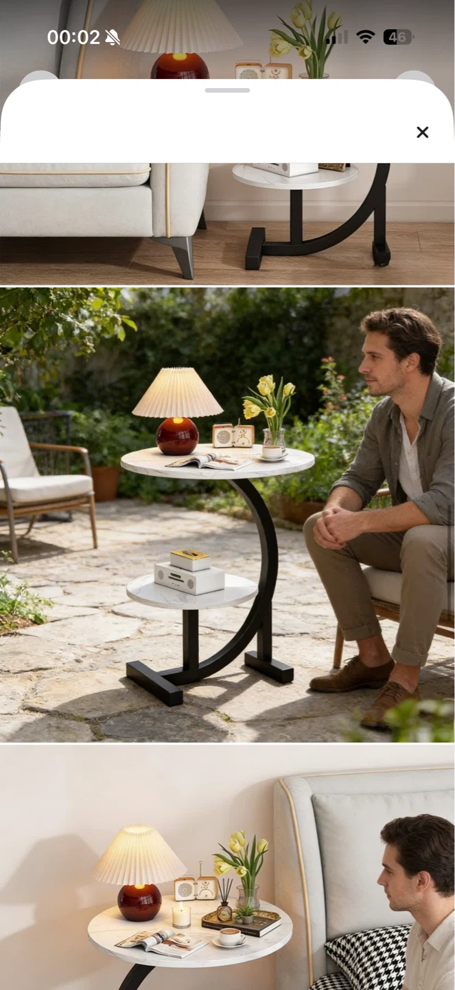 C shaped Top Side Table with Shelf - photo 4