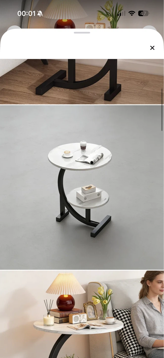 C shaped Top Side Table with Shelf - photo 2