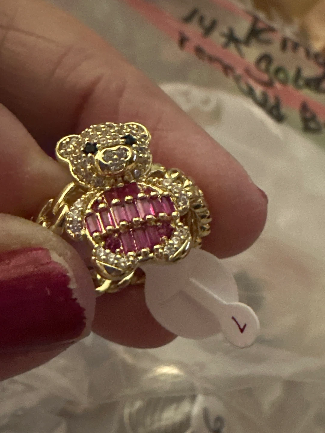 Teddy Bear Ring with Pink and Clear Stones - photo 3