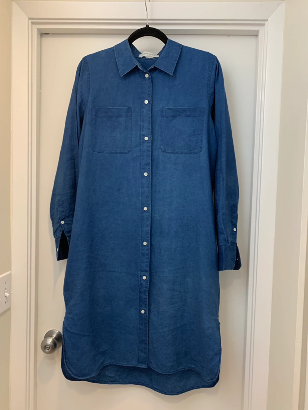 Everlane Blue Button-Up Shirt Dress 100 % linen