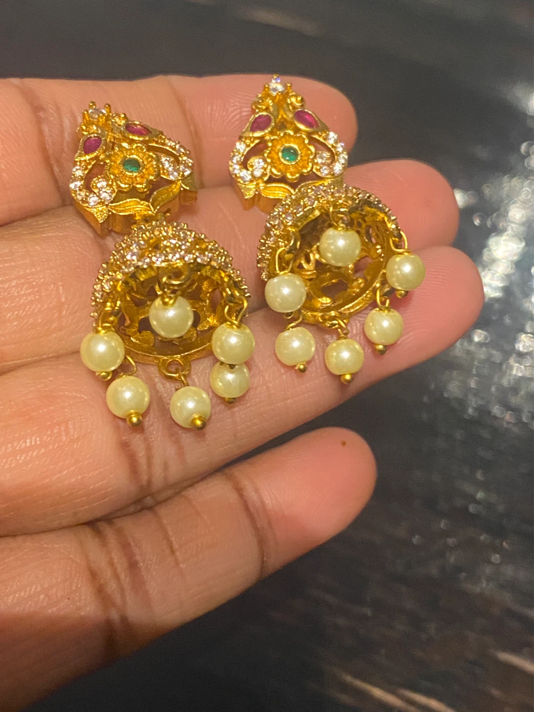 Gold Jhumka Earrings with Pearls - photo 3