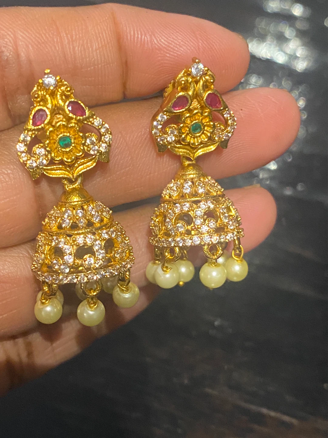 Gold Jhumka Earrings with Pearls - photo 5