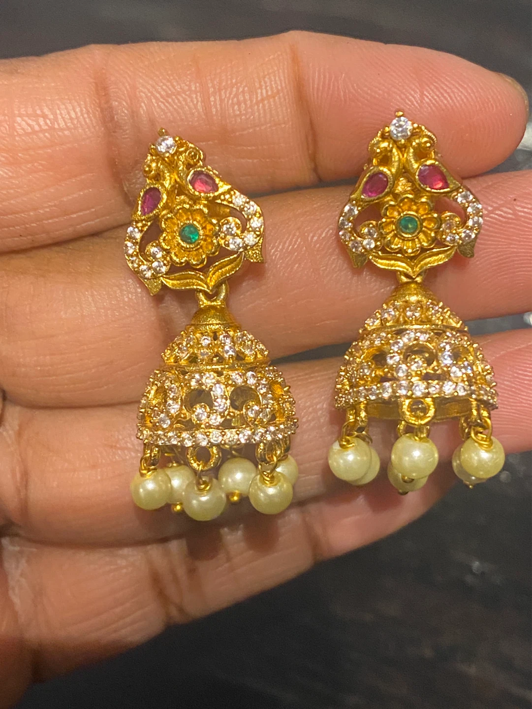 Gold Jhumka Earrings with Pearls - photo 2