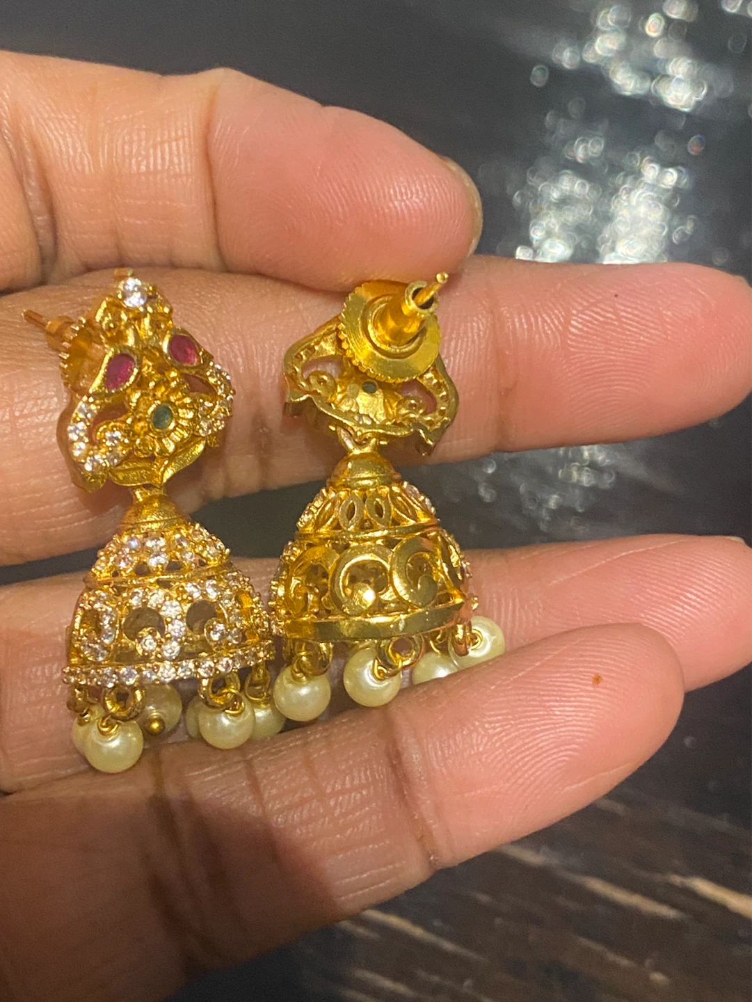 Gold Jhumka Earrings with Pearls - photo 4