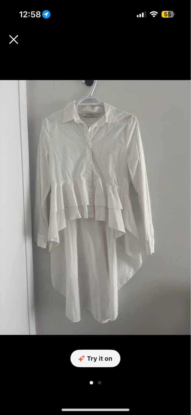 ZaraWhite ruffled high-low shirt