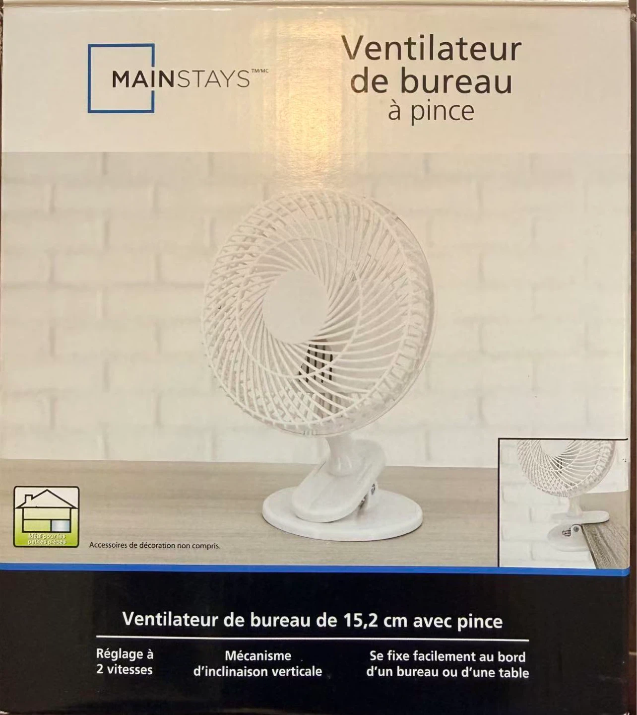 Mainstays White Clip-On Desk Fan 15.2 cm