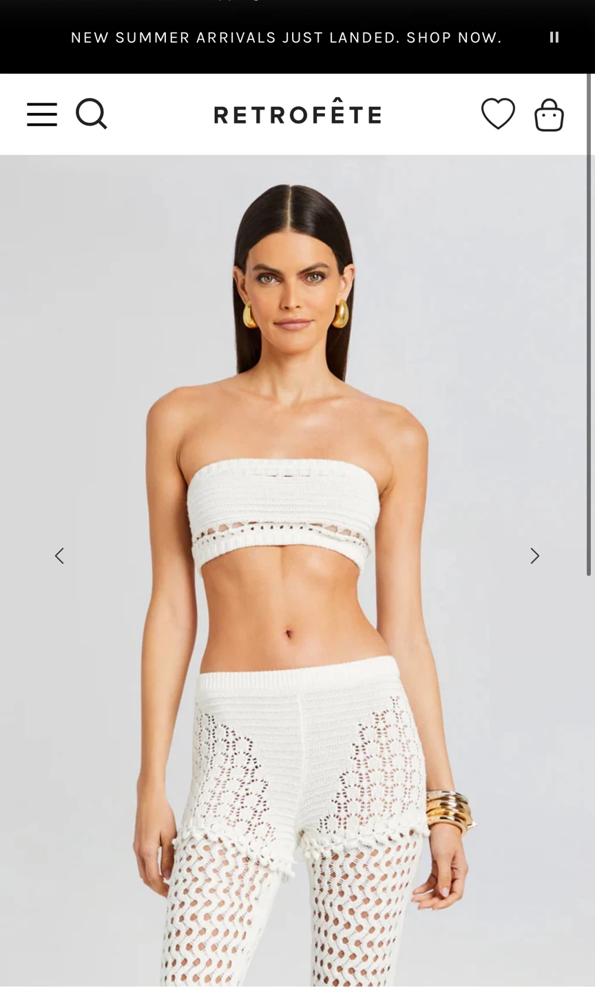 Retrofete revolve White Crochet Strapless Top and Pants Set