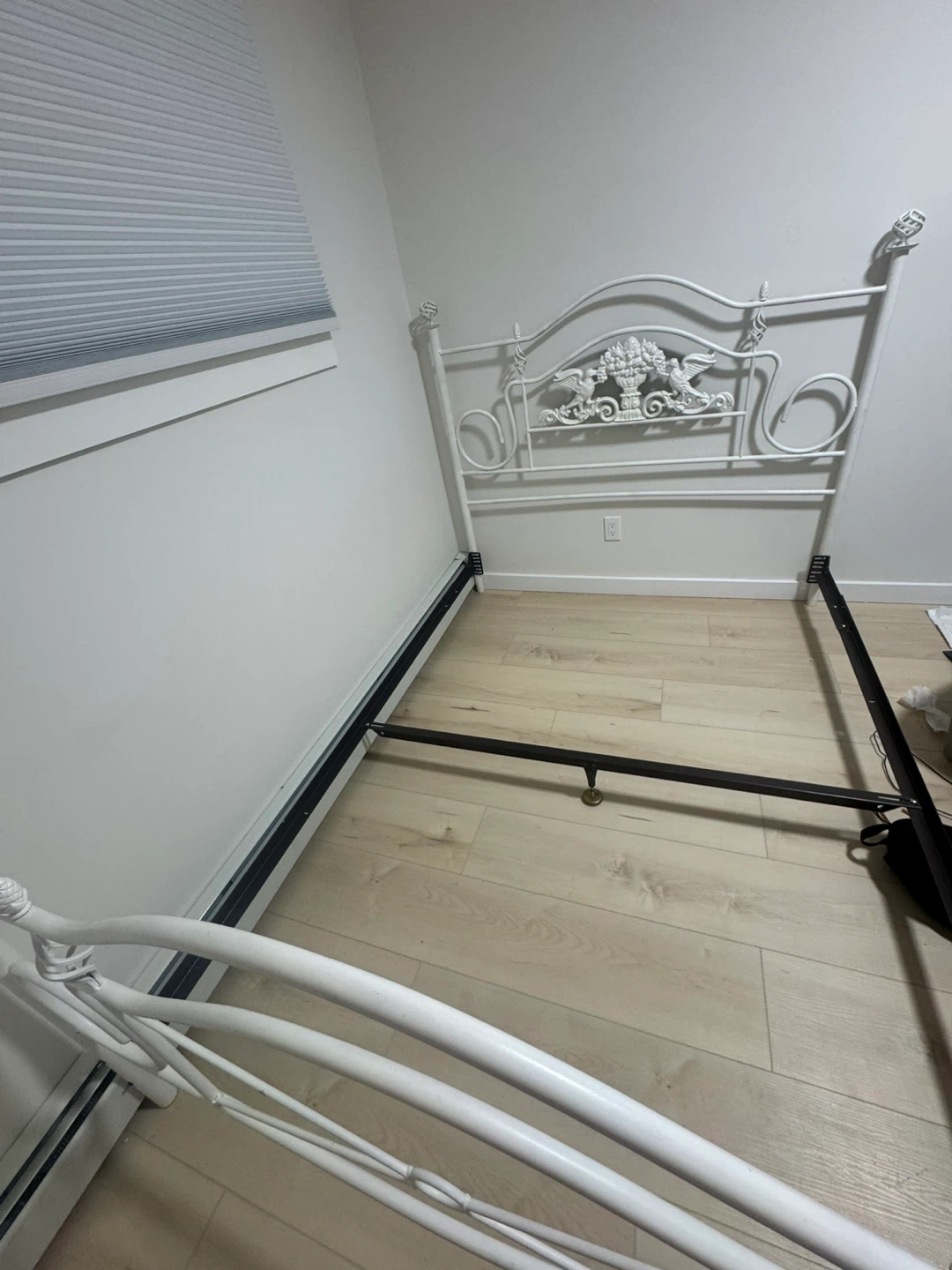 White Metal Bed Frame with Ornate Headboard - photo 2