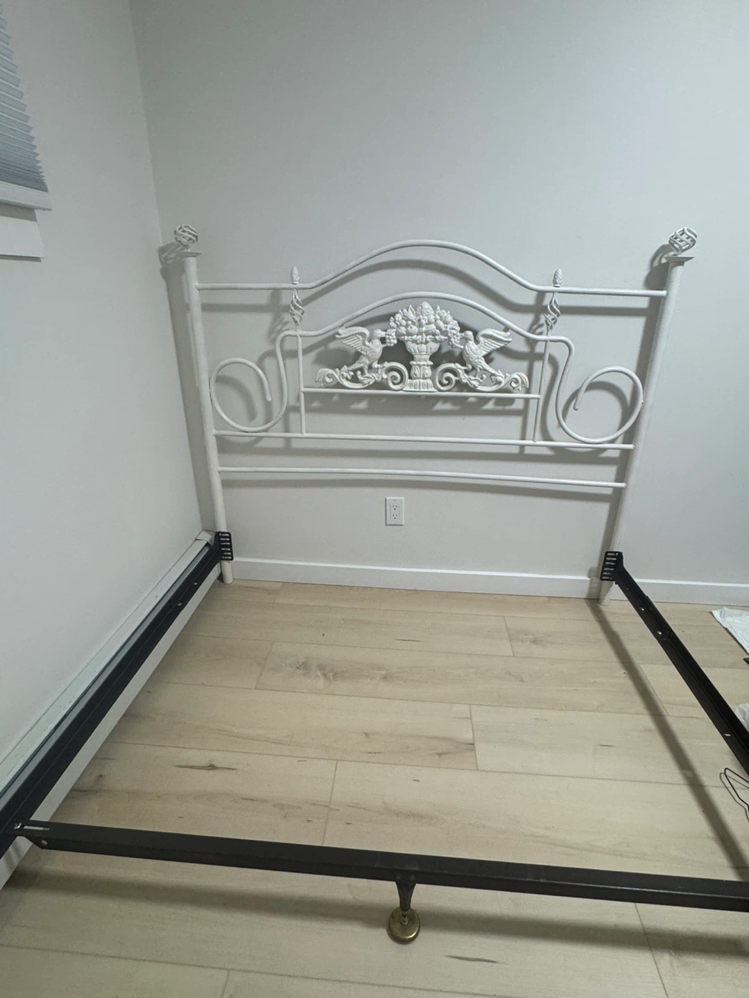 White Metal Bed Frame with Ornate Headboard