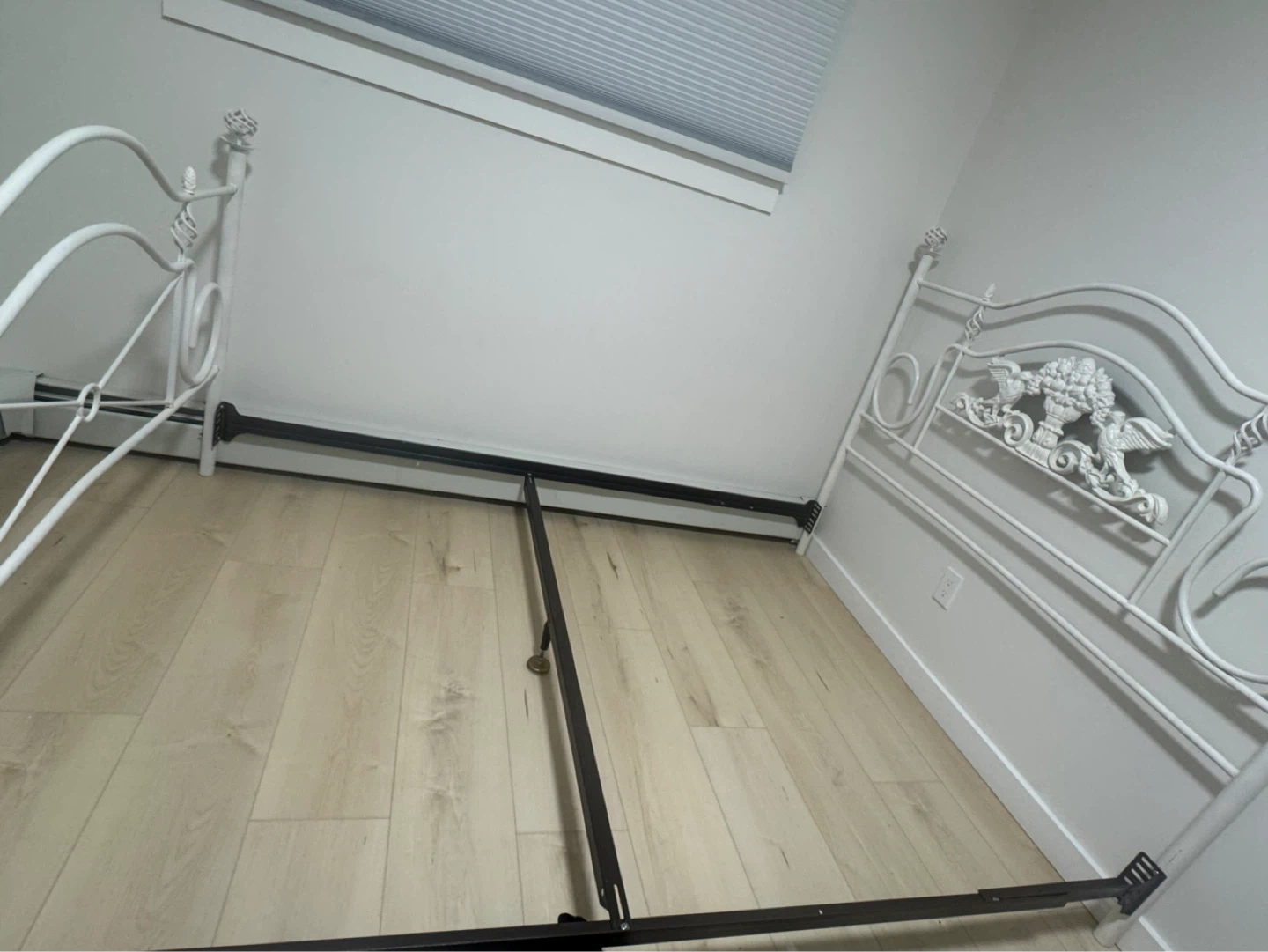 White Metal Bed Frame with Ornate Headboard - photo 3