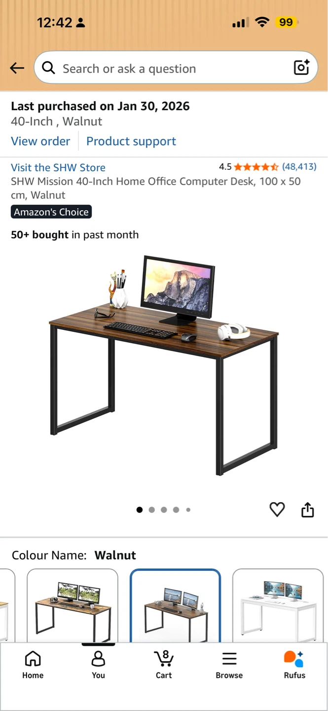SHW Mission 40-Inch Home Office Computer Desk, Walnut - photo 2