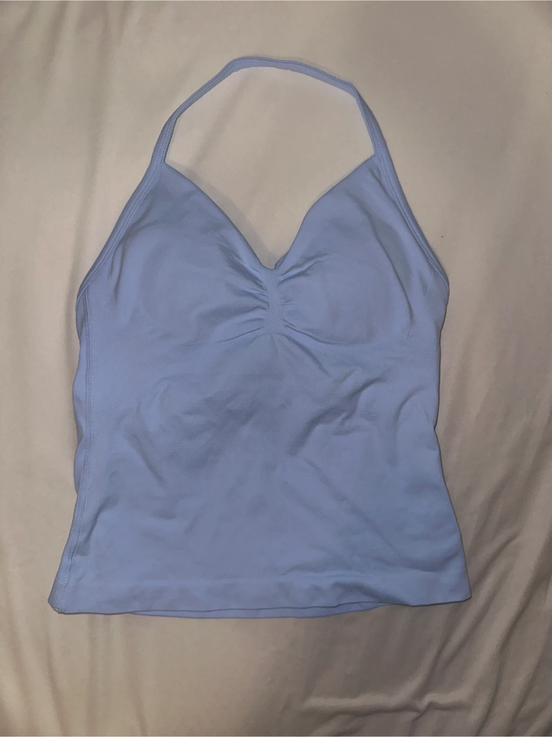 Light Blue Halterneck Tank Top and Shorts Workout Set