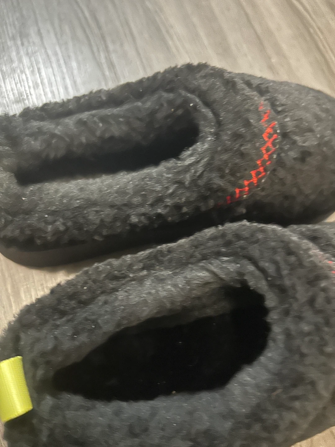 Black Fuzzy Slippers with Red Trim - photo 2