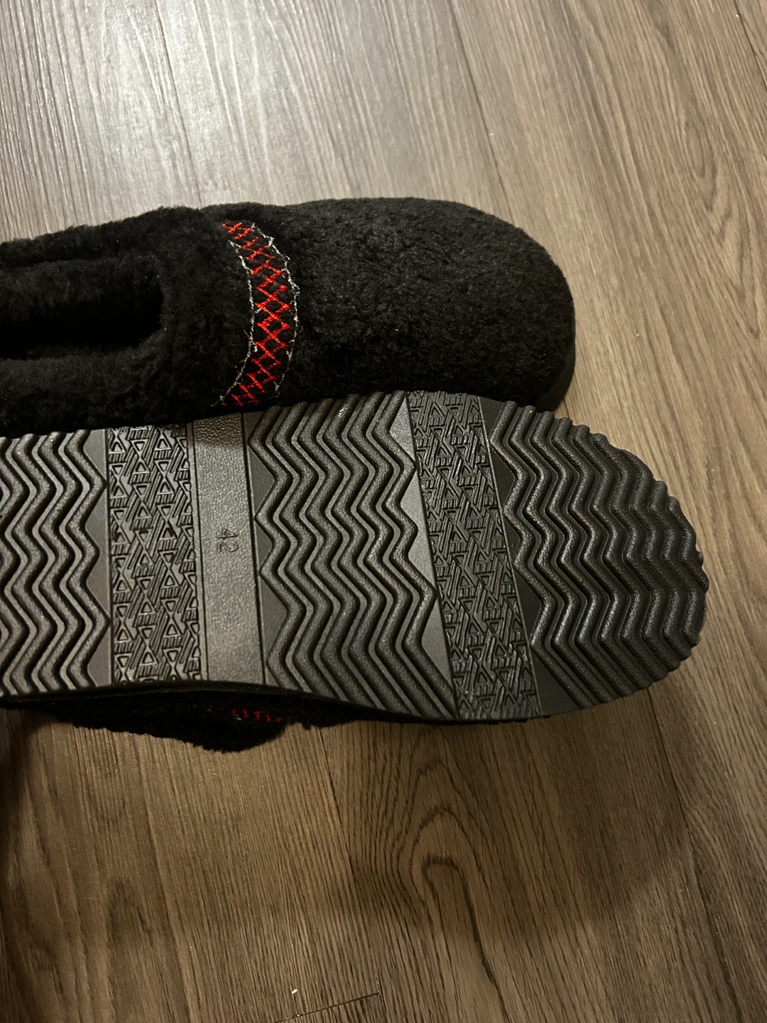 Black Fuzzy Slippers with Red Trim - photo 4