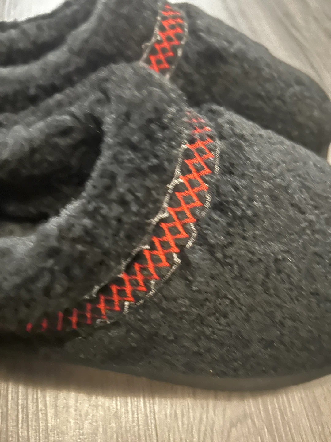 Black Fuzzy Slippers with Red Trim - photo 5
