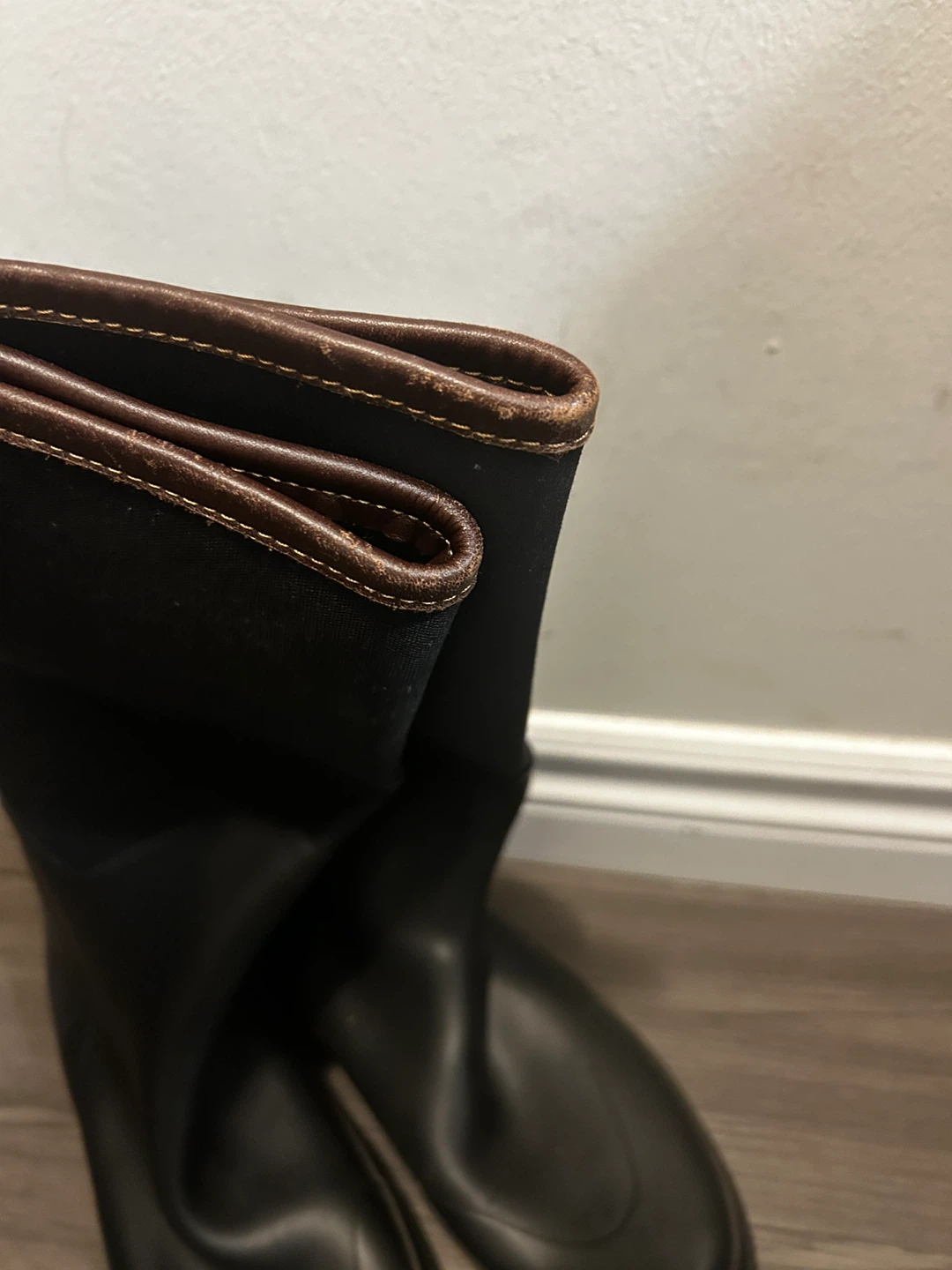 Black Knee-High Boots with Brown Trim - photo 5