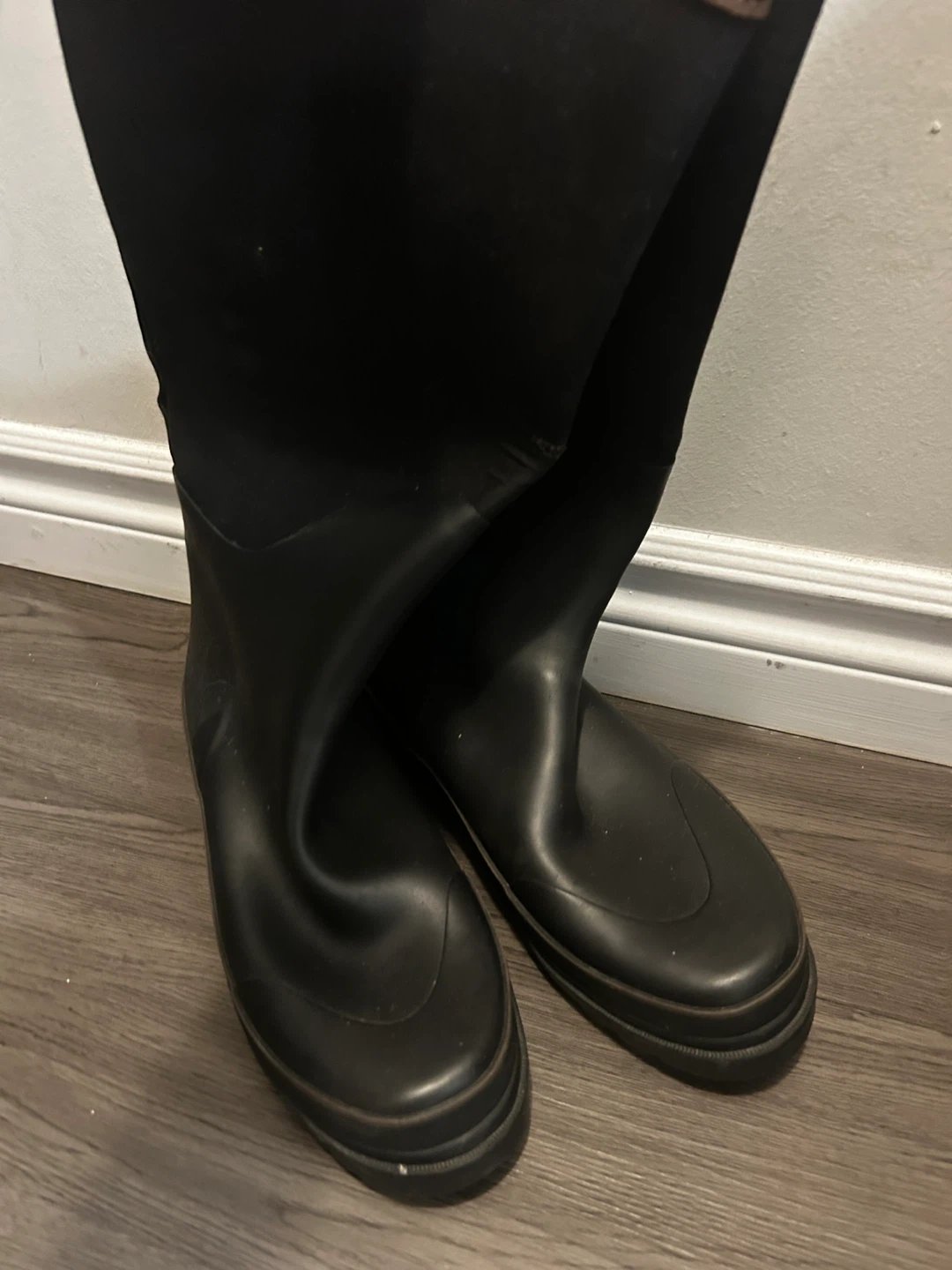 Black Knee-High Boots with Brown Trim