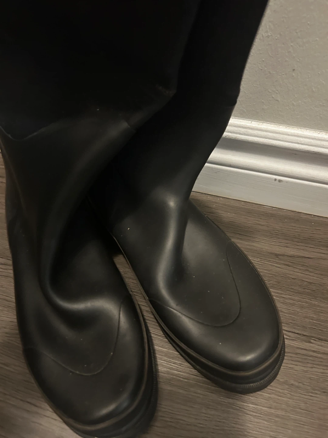 Black Knee-High Boots with Brown Trim - photo 4