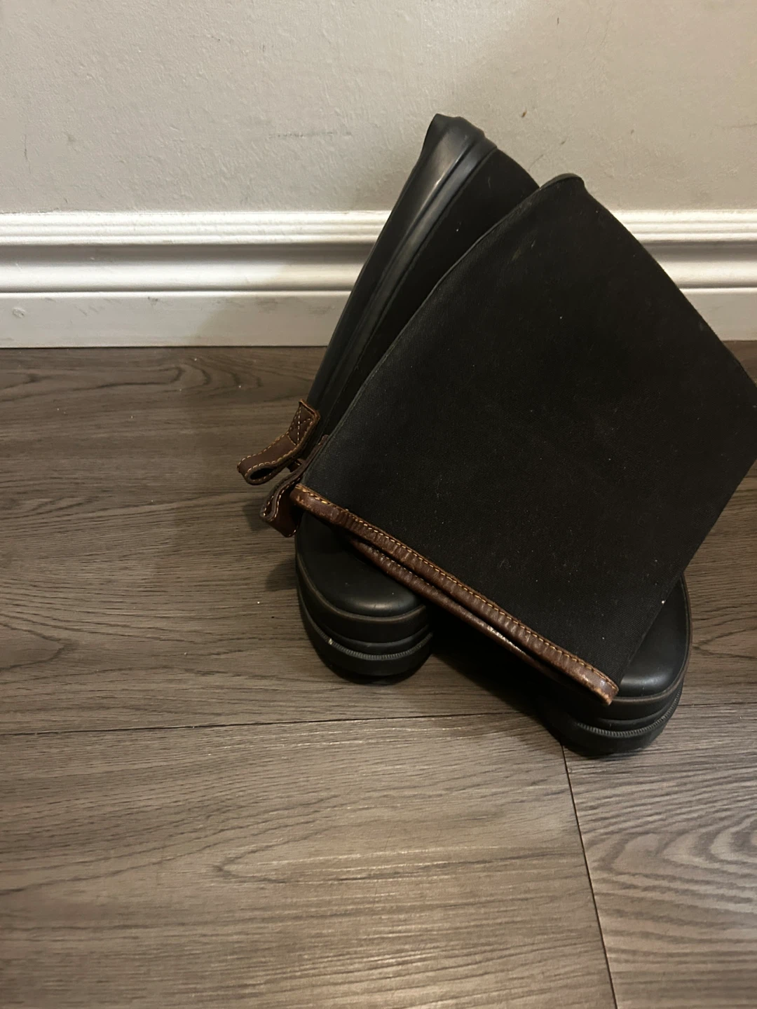 Black Knee-High Boots with Brown Trim - photo 2