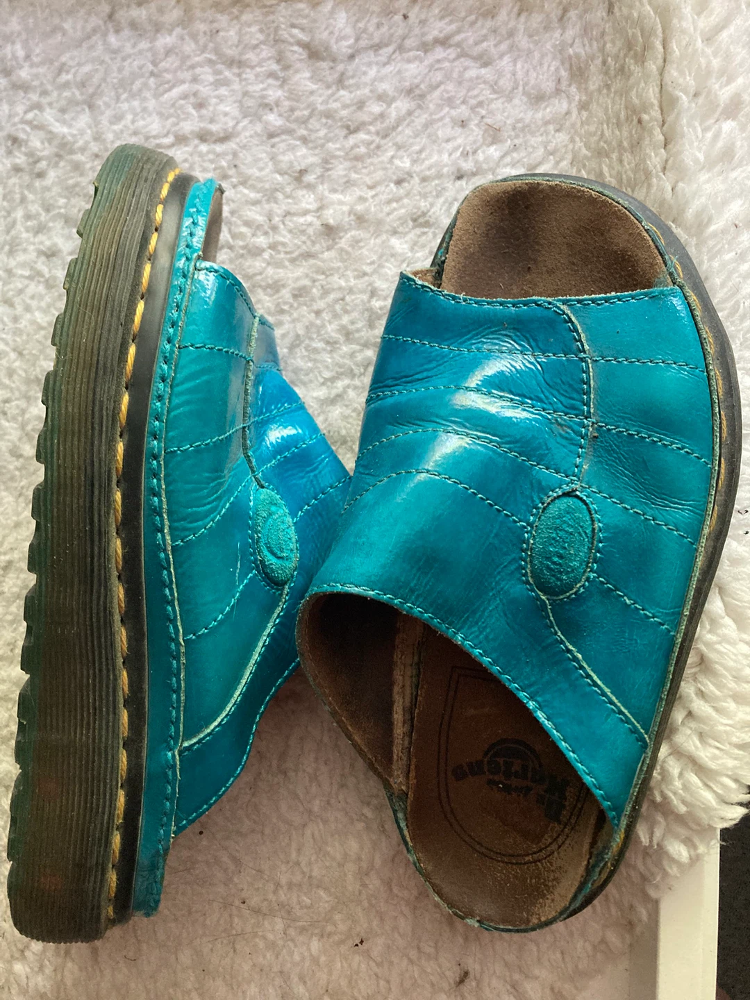 Dr. Martens Turquoise Leather Slides