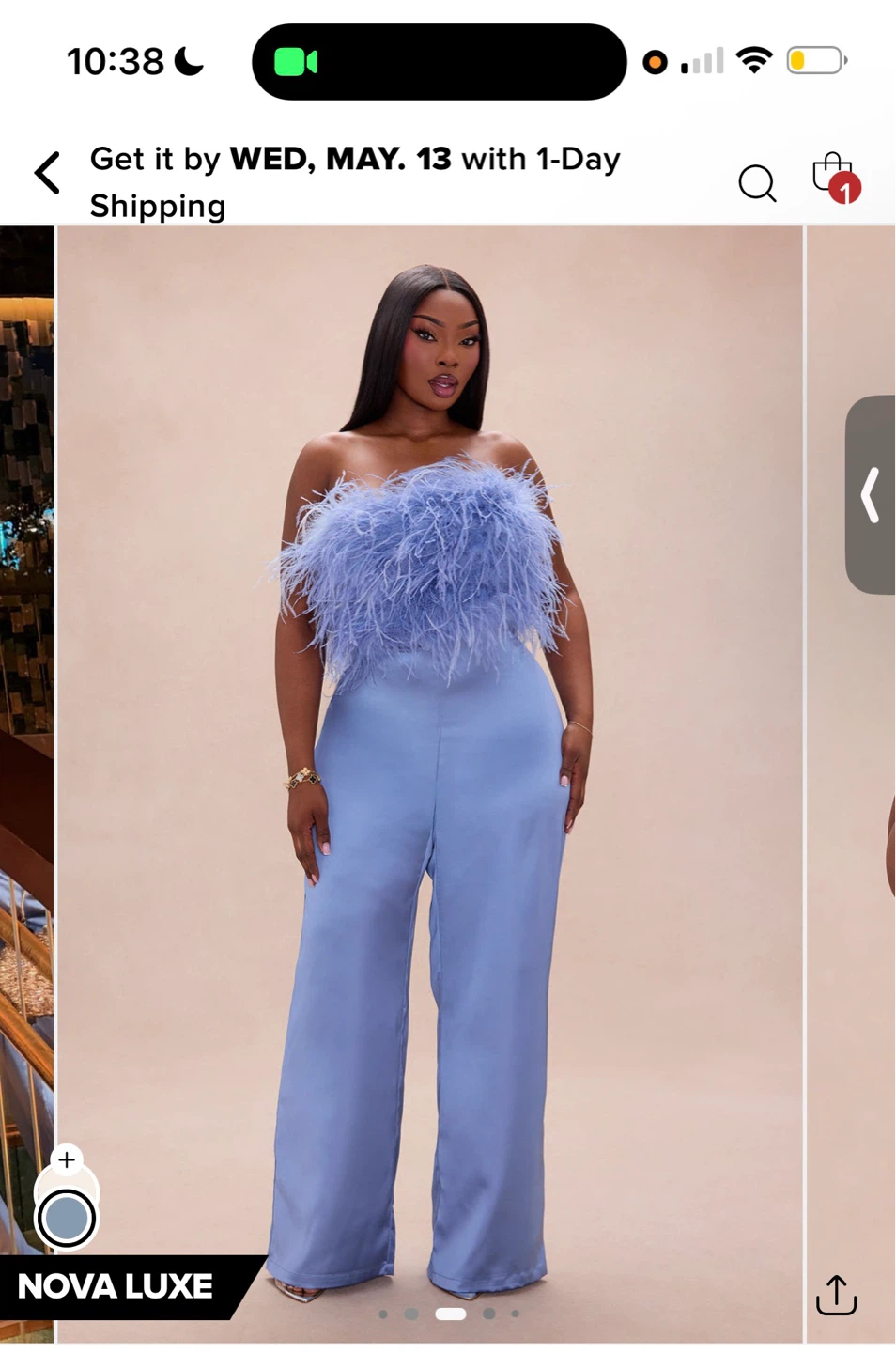 NOVA LUXE Feather Strapless Jumpsuit