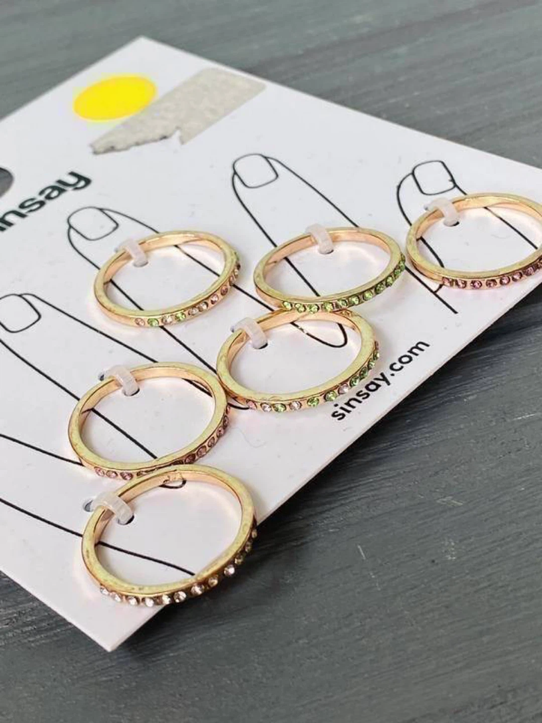 Sinsay Gold-Tone Ring Set with Colored Rhinestones (6 pcs) - photo 3