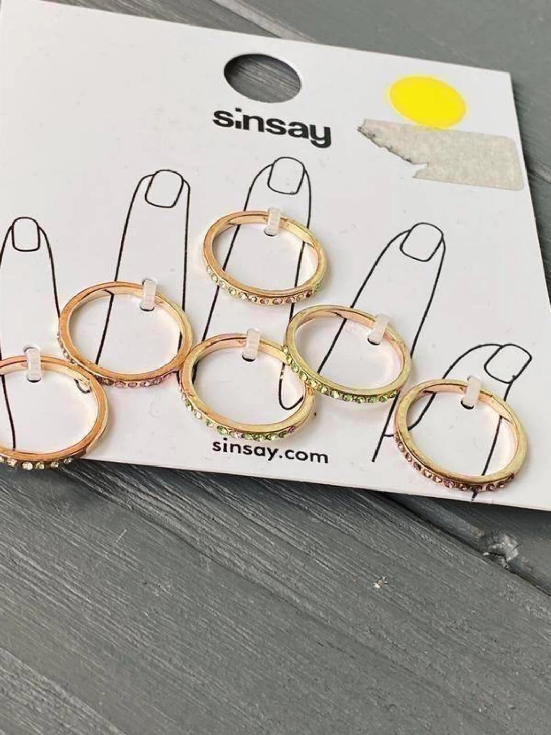 Sinsay Gold-Tone Ring Set with Colored Rhinestones (6 pcs) - photo 2