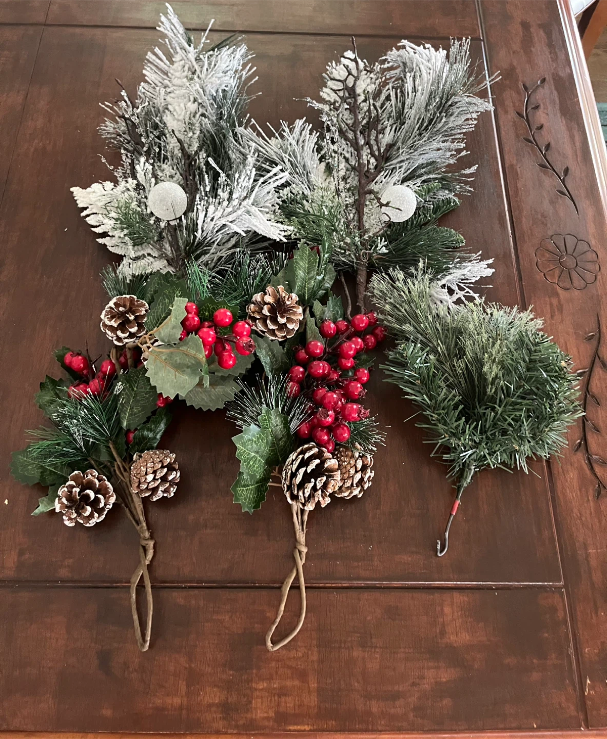 Christmas Floral Picks with Pinecones and Berries