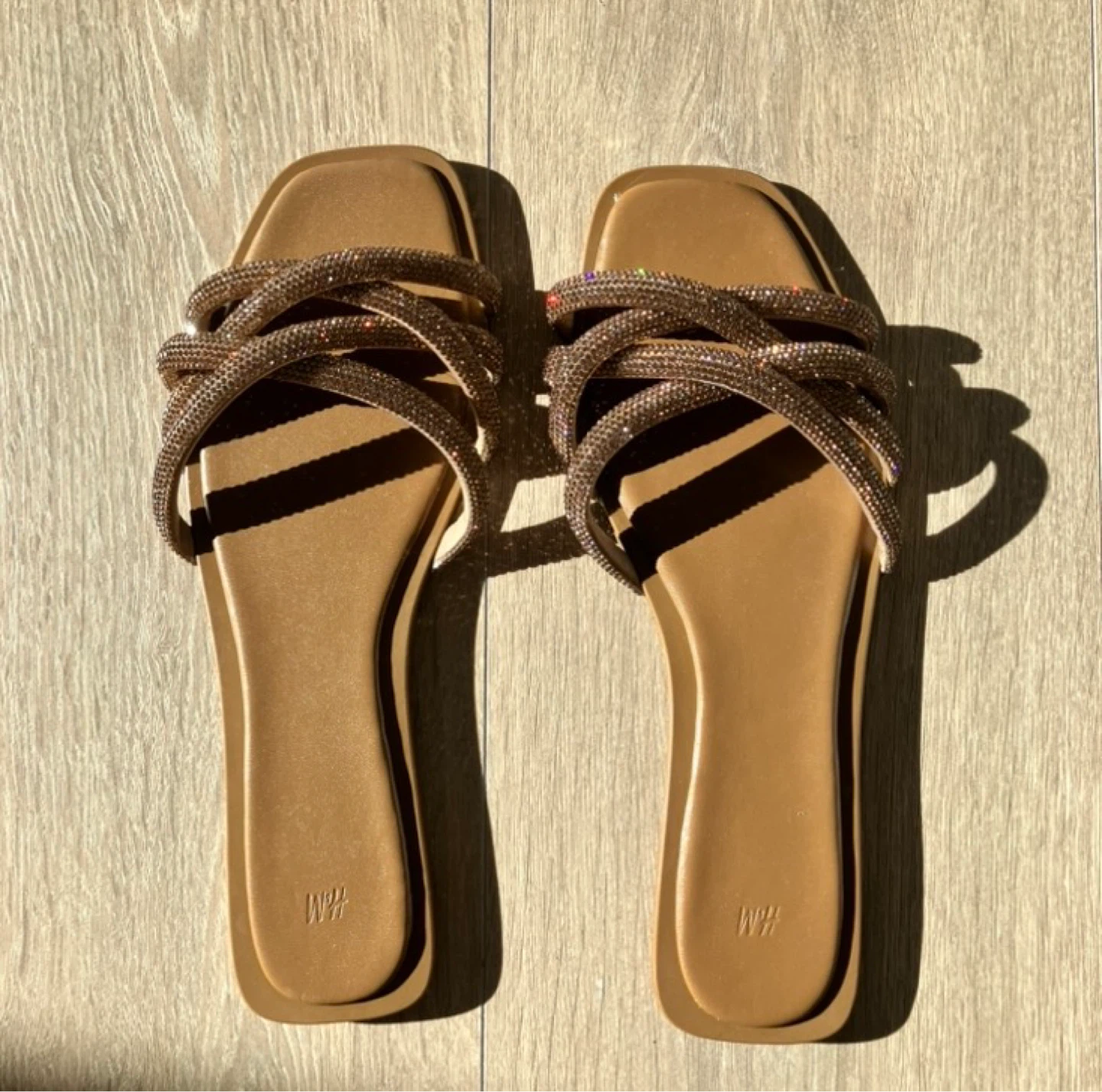 H&M embellished rose gold slip on sandles