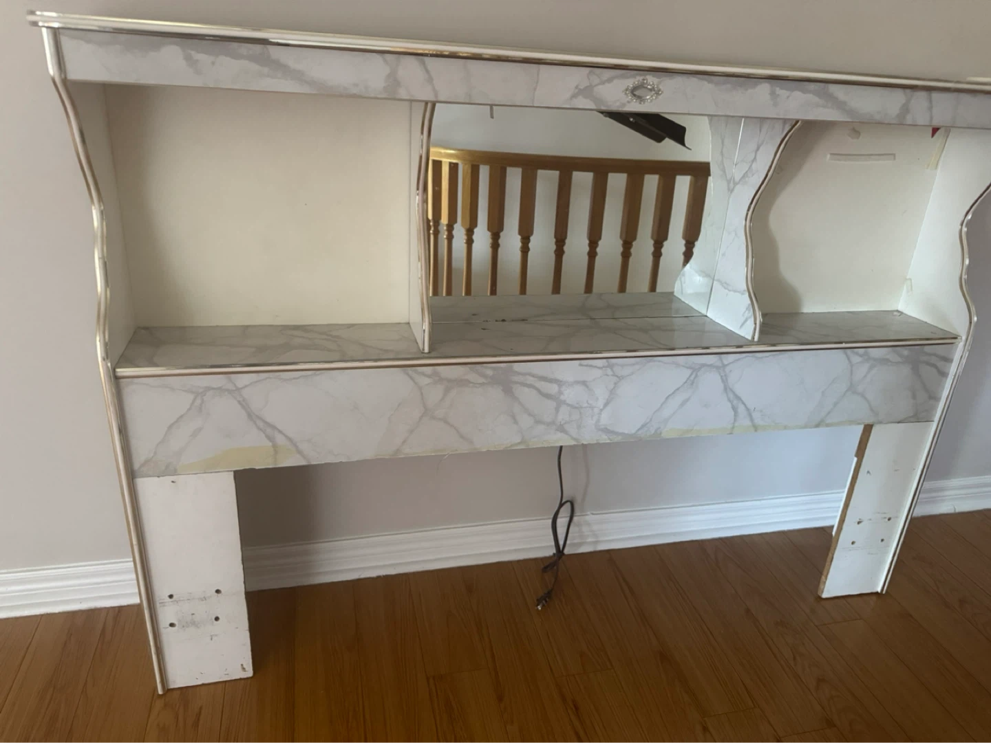 Vintage Headboard with Shelves and Mirror