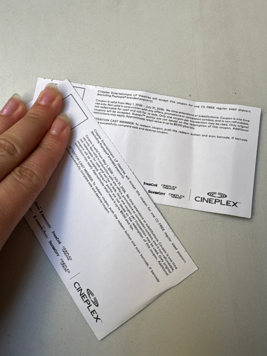 Cineplex Free Regular Popcorn Coupons (2x) - photo 2