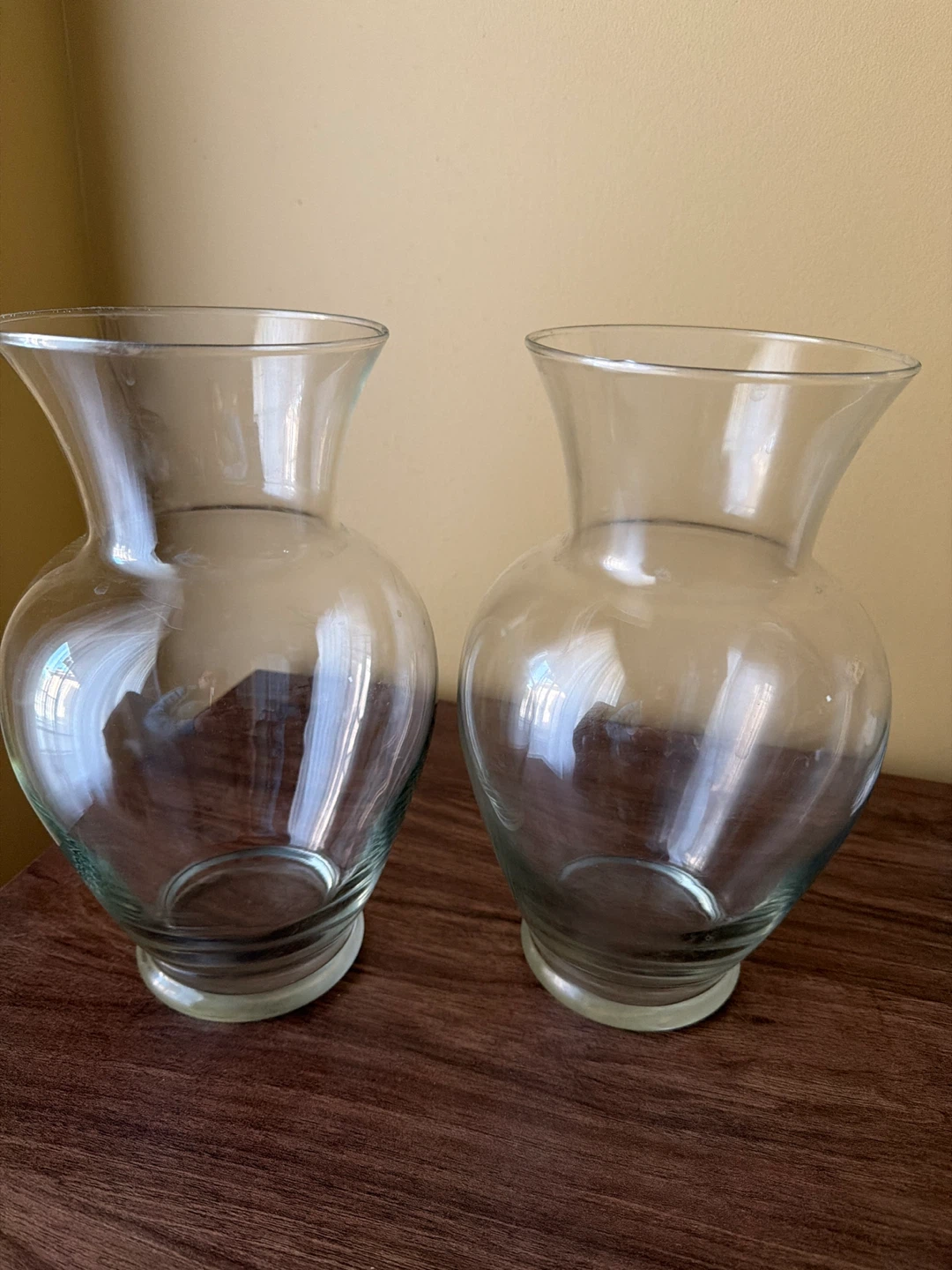 Set of 2 Large Clear Glass Vases