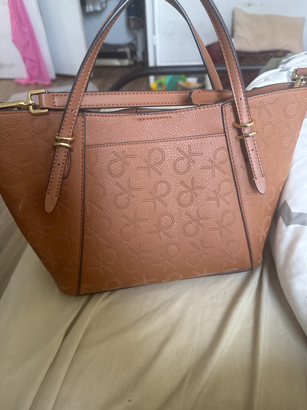 Calvin Klein Brown Embossed Logo Tote Bag