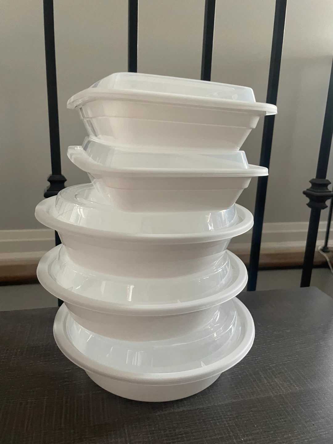 Stack of White Plastic Food Containers