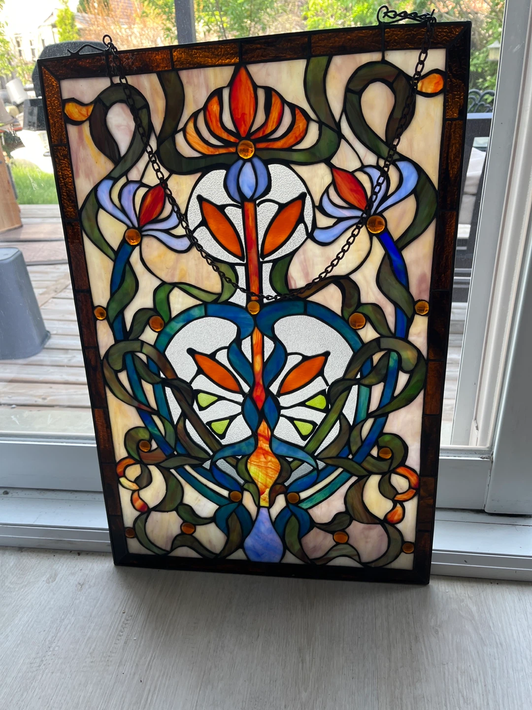Stained Glass Panel with Art Nouveau Design