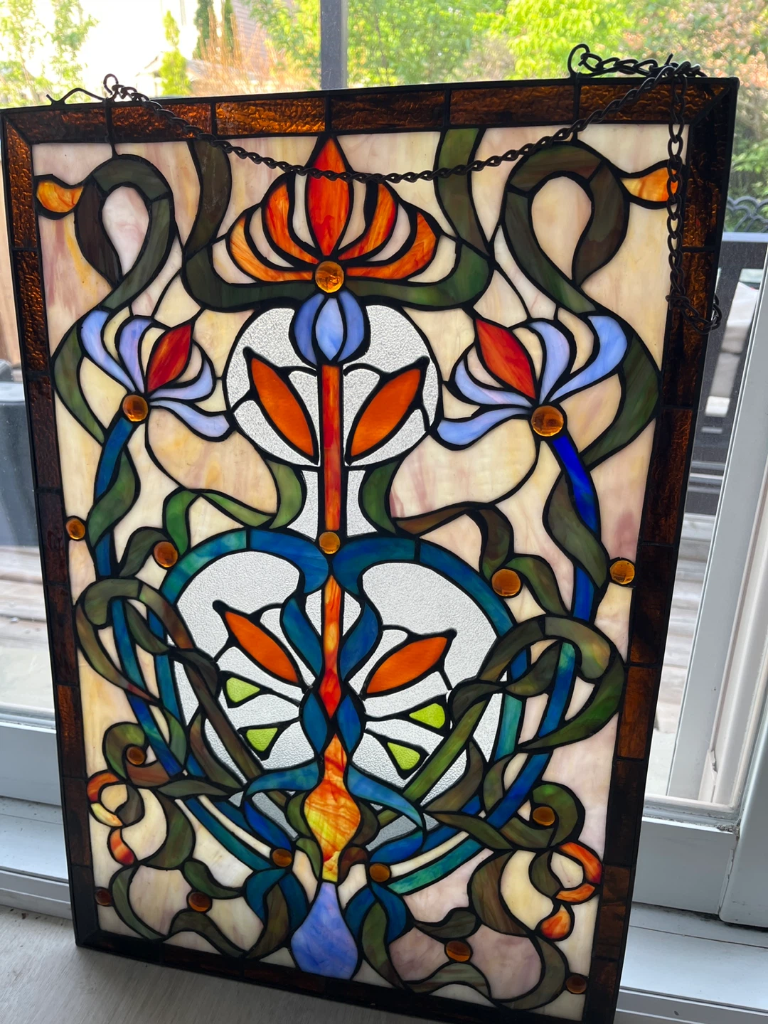 Stained Glass Panel with Art Nouveau Design - photo 2