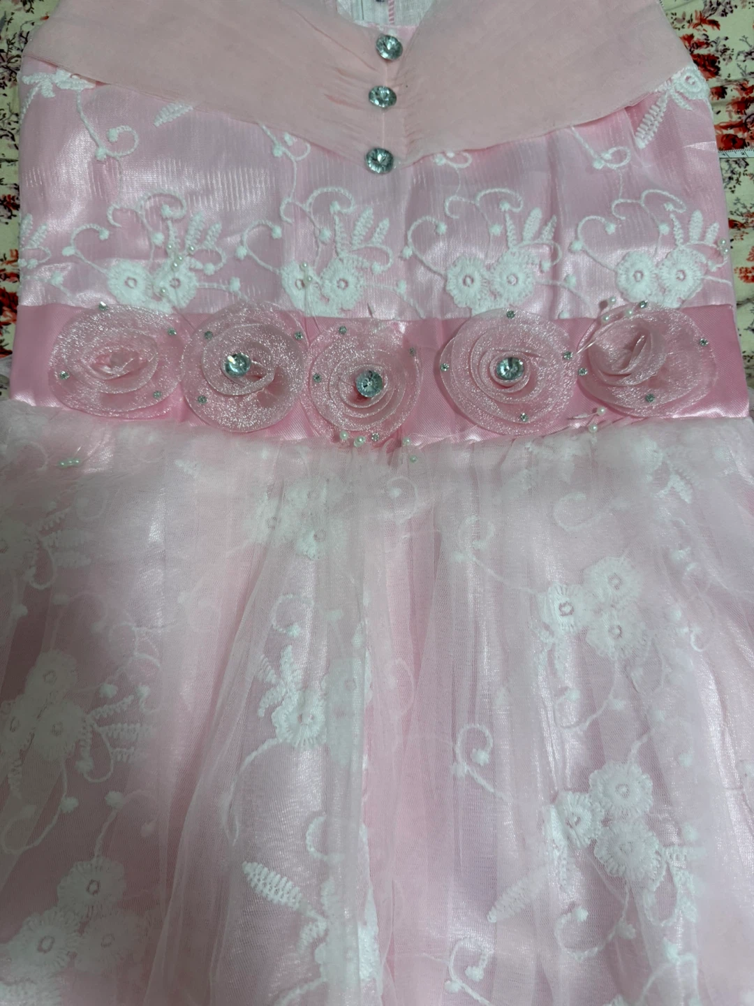 Pink Girls' Formal Dress with Floral Lace