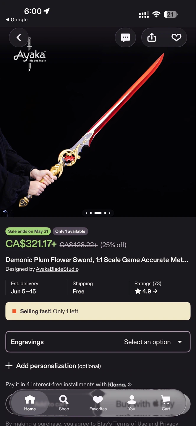 Ayaka Blade Studio Demonic Plum Flower Sword Replica - photo 3