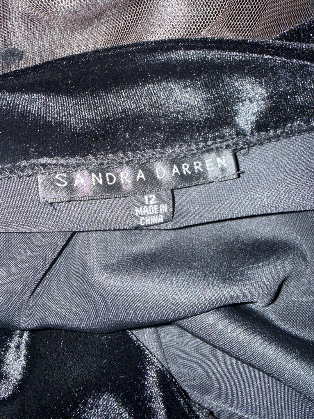 Sandra Darren Black Velvet & Tulle Embellished Dress Size 12 - photo 3