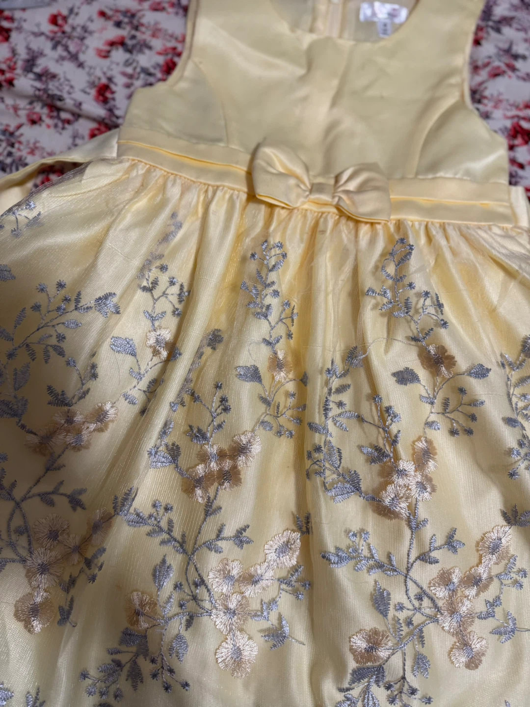 Girl's Yellow Dress with Floral Embroidery - photo 2
