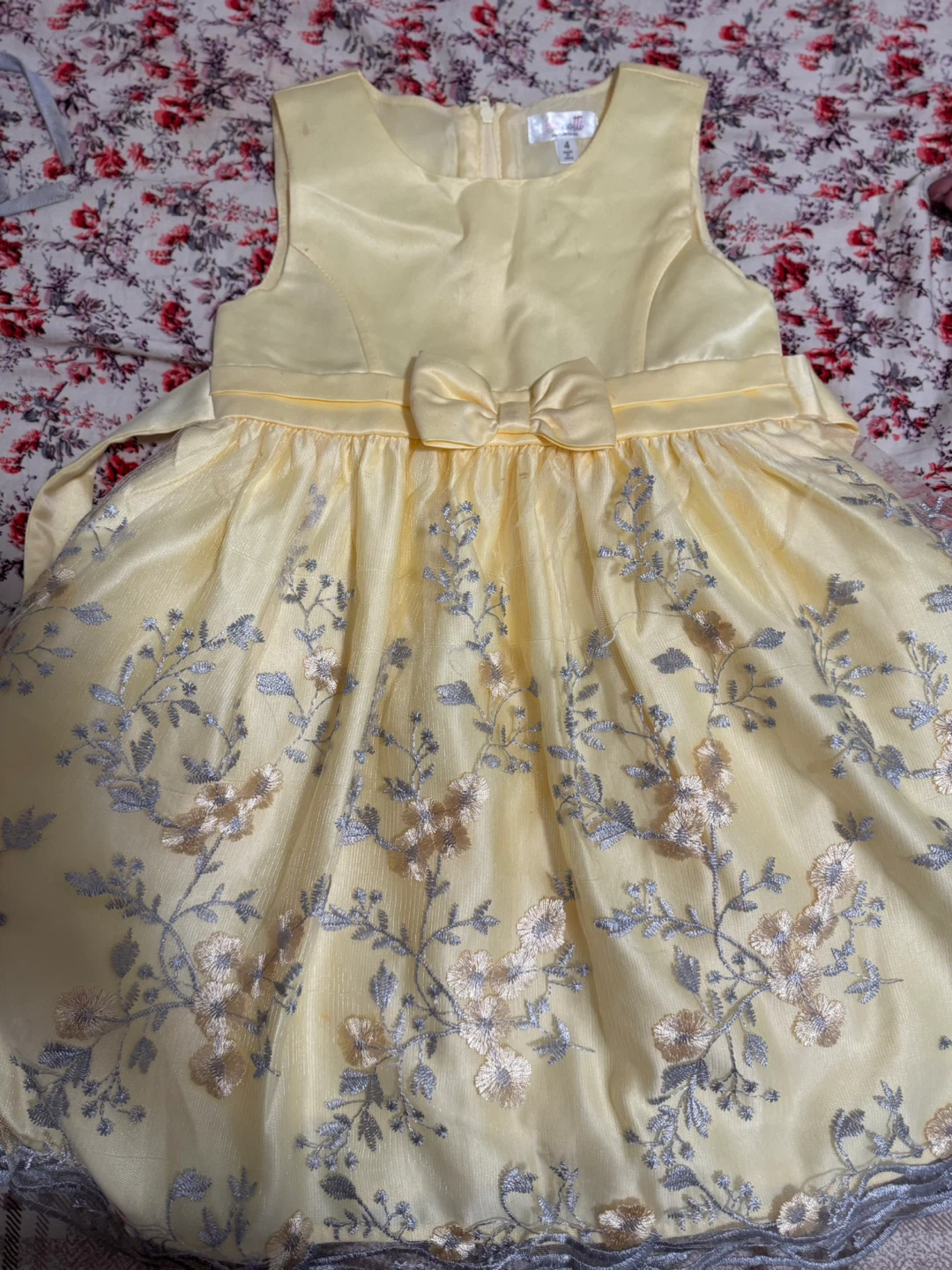 Girl's Yellow Dress with Floral Embroidery