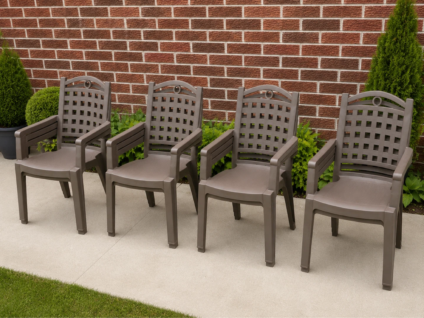 Set of 4 Brown Plastic Patio Chairs