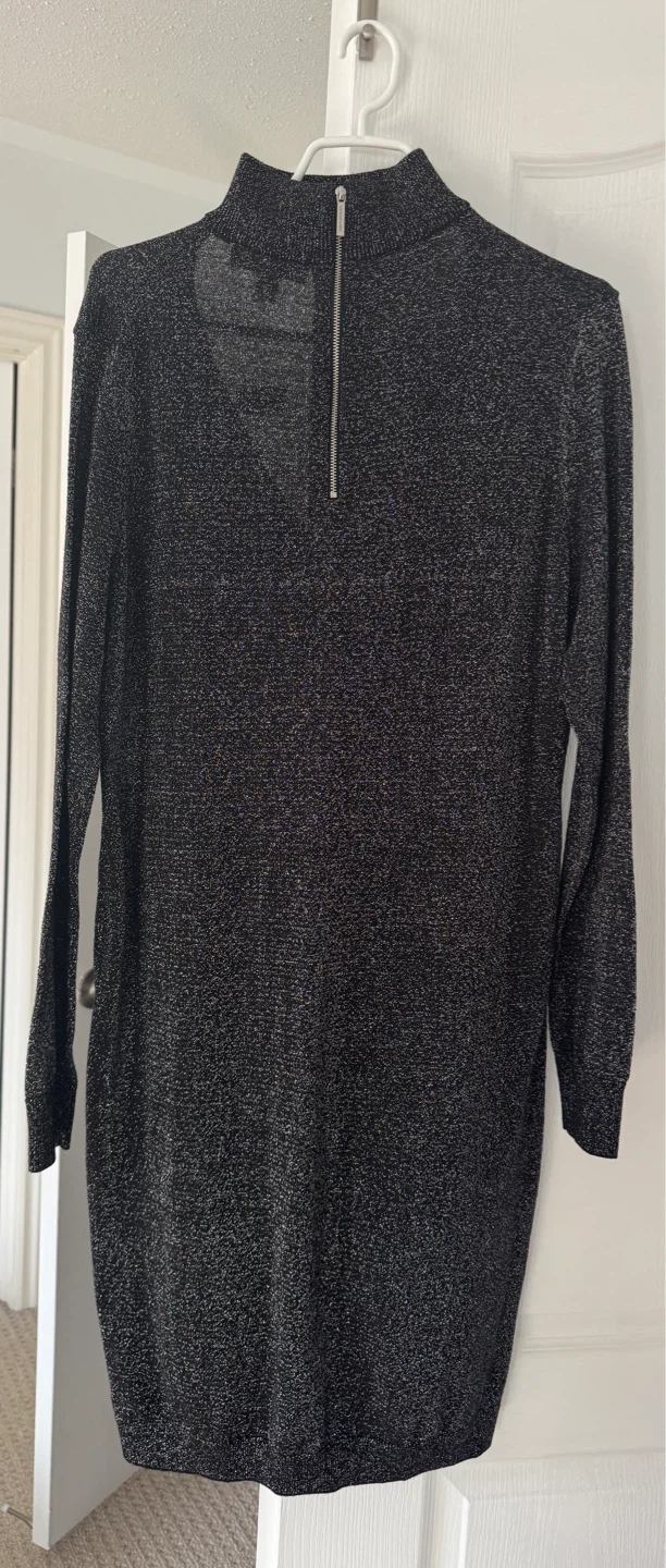 Michael Kors Black Silver Sparkle Knit Dress XL