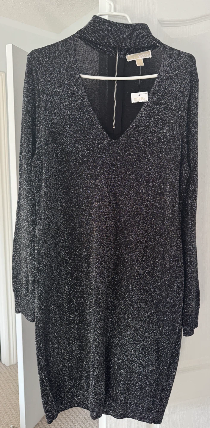 Michael Kors Black Silver Sparkle Knit Dress XL - photo 4