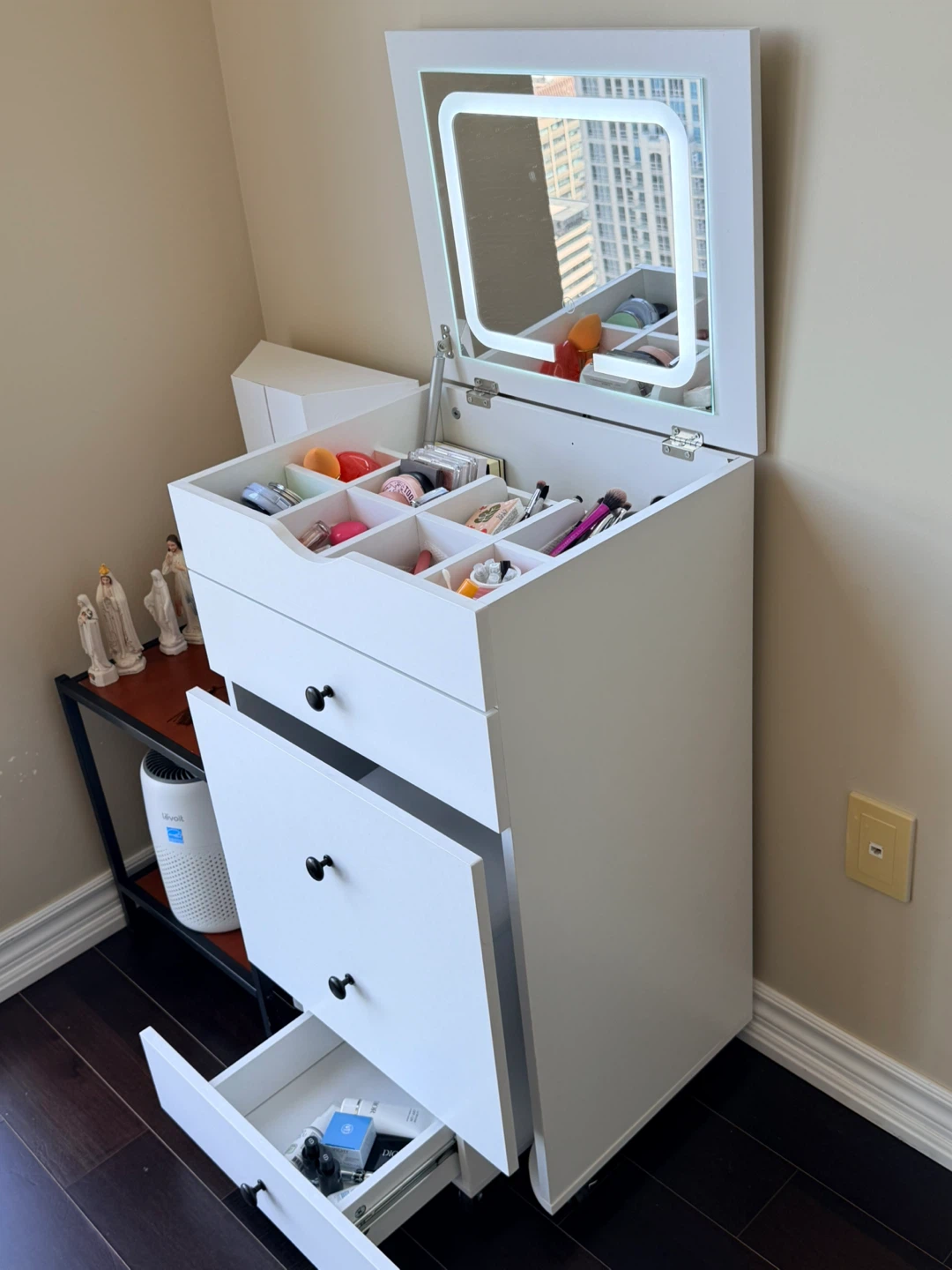 3-in-1 Vanity Set with LED Mirror & Storage - photo 3