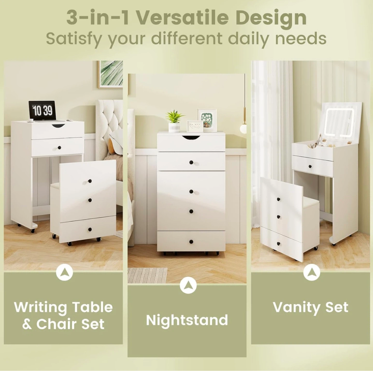 3-in-1 Vanity Set with LED Mirror & Storage - photo 5
