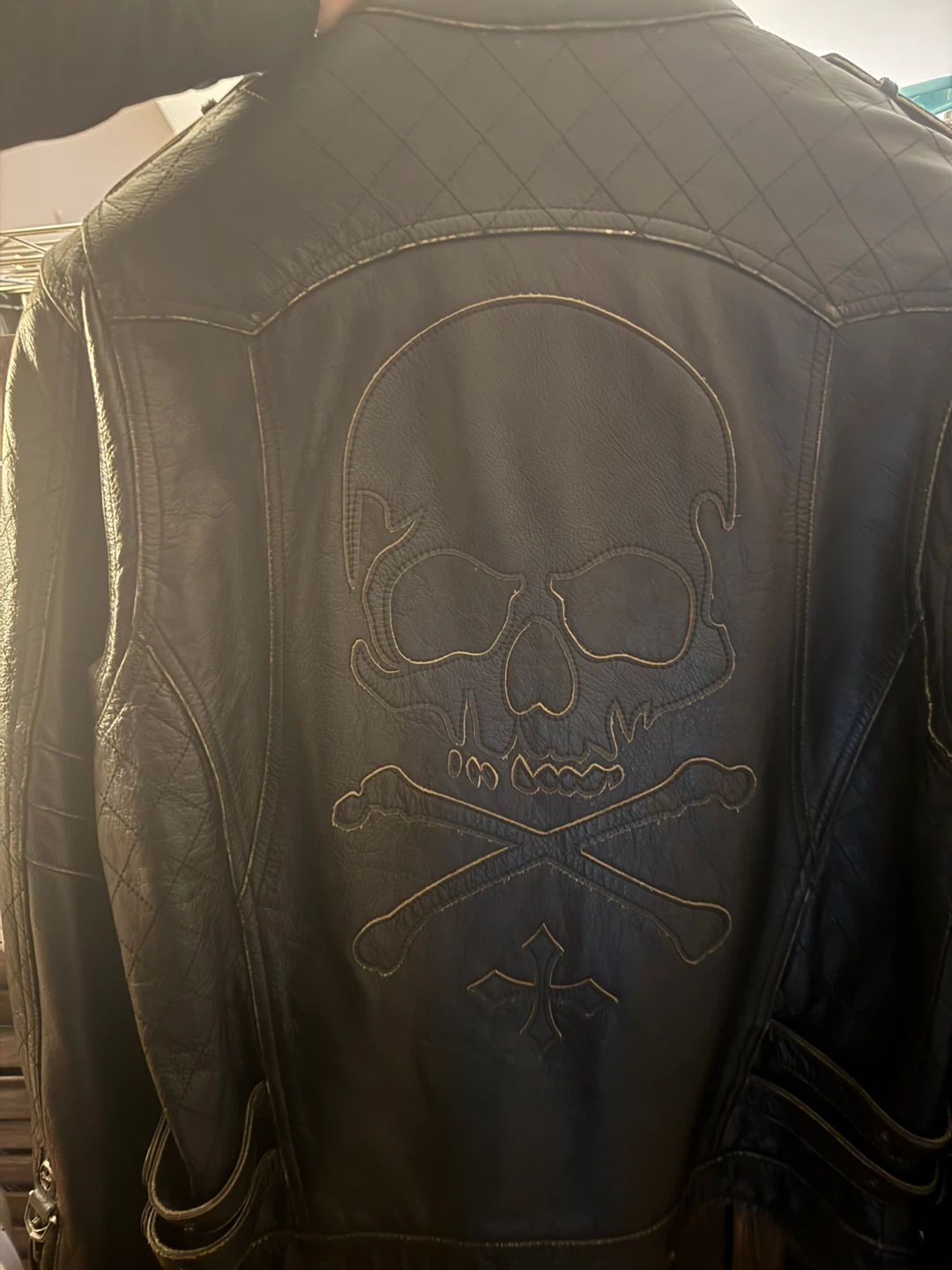 Leather Jacket with Skull & Crossbones