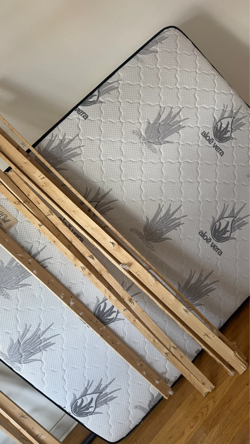leather sofa bed and bed frame and mattress - photo 3