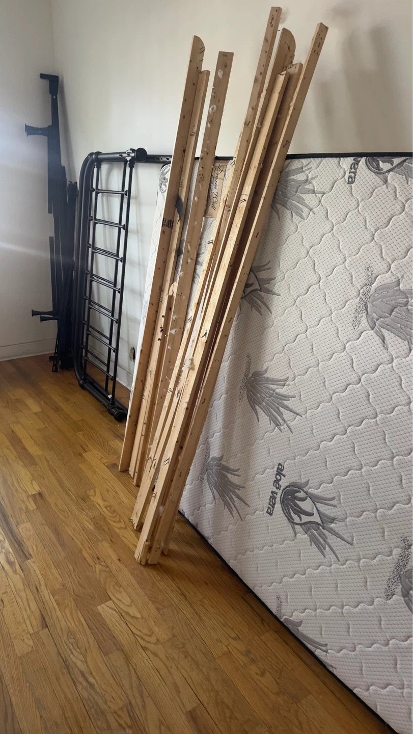 leather sofa bed and bed frame and mattress - photo 5