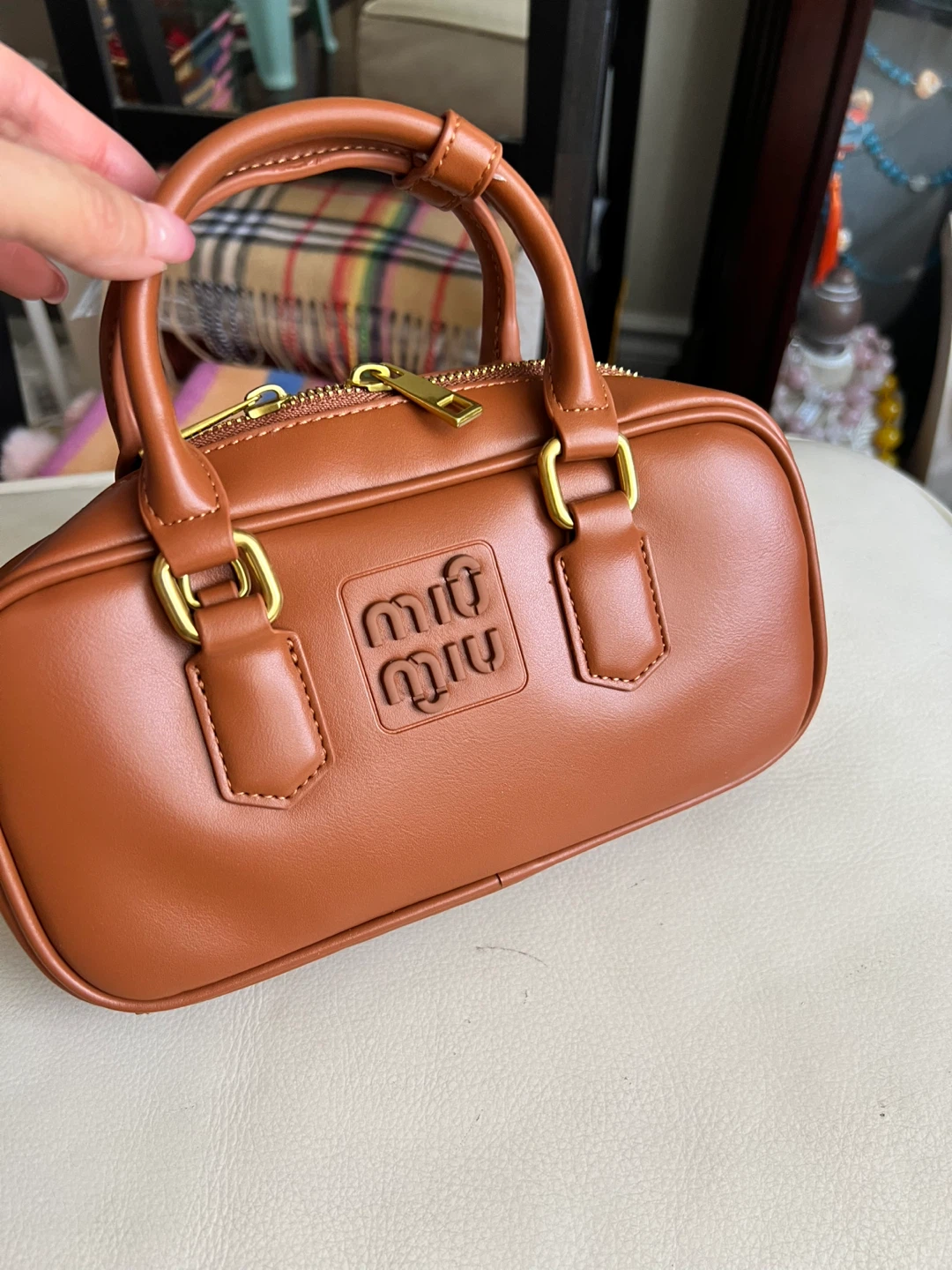Brown Leather Mini Duffle Bag